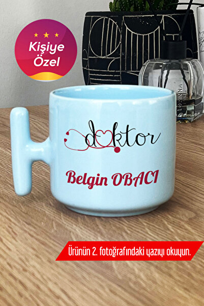 Hedizu Kişiye Özel Doktor -4- Pastel T Kulplu Kupa Bardak Mavi Tıp Bayramı He...