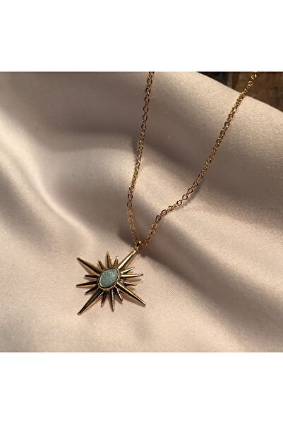 LAİKA Altın Kaplama Beyaz Mineli Güneş Çelik Kolye