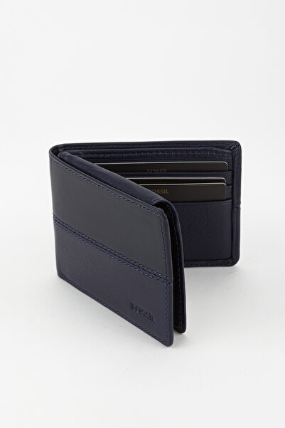 Fossil Boxed Genuine Leather Horizontal Stitched Navy Blue Hand Portfolio Card Holder Wallet