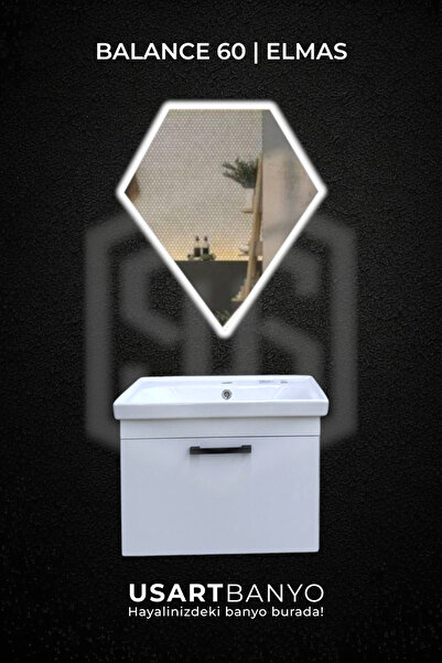 USART BANYO Balance 60 cm Banyo Dolabı + Reflectus Elmas Beyaz Led Ayna 70*60 cm