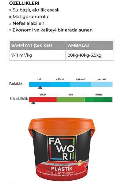 Fawori Plastik iç cephe boyası 10kg