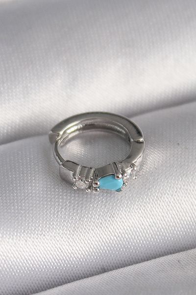 NEZADE STORE 316L Steel Silver Color Zircon Stone Blue Bead Detail Tragus Piercing - Lisinya