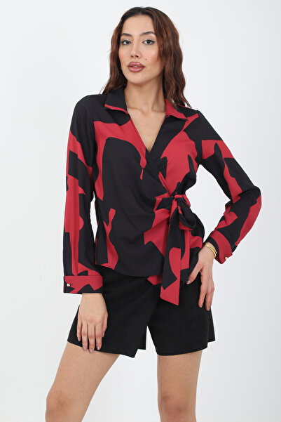 YORSSTYLE KRUVAZE DESENLİ UZUN KOLLU BLUZ