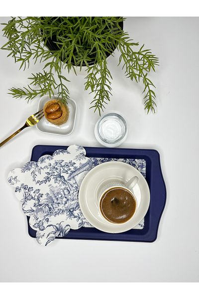 decofav No Oven Peasant Toile De Jouy Patterned Laser Cut Fabric Cocktail Napkin 1 Piece