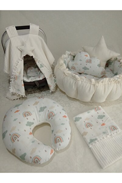 Wenaris puset örtüsü puset minderi yuvarlak babynest bulut ve yıldız yastıkla...
