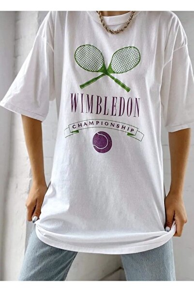 Jose Clothing Women's White Self Patterned Crew Neck Oversize Cut T-Shirt