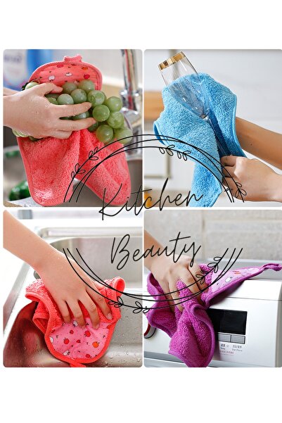 Kitchen Beauty 3 Adet Mercan Kadife El Havlusu Hızlı Kuruyan Yumuşak Su Emici Asılabilir El Yüz Havlusu