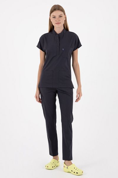 uçak iş giyim Gri antracit PETRA Premium Lycra Țesătură Partea inferioară Partea superioară Set de jerseuri pentru medic asistentă Uniformă pentru scrub