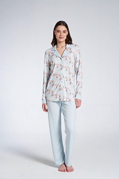 ROYAM Costum de pijama cu nasturi albastru Pijadore pentru femei 1737