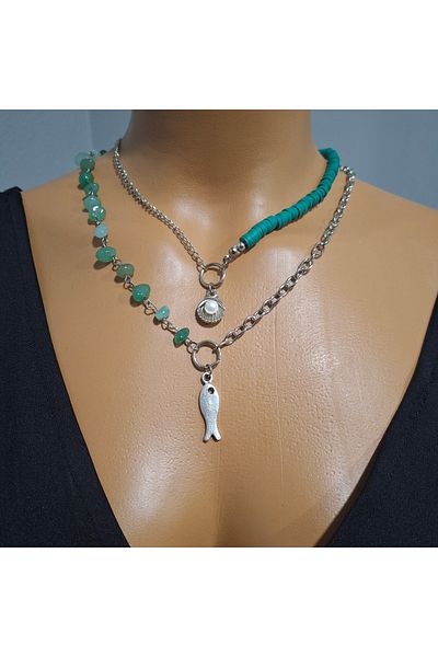 Bujiteri Natural Stone Fimo Beaded Plated Necklace
