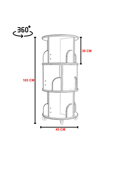 zeo wood design 360° Mdflam Dekoratif Döner Kitaplık - 103x45 Cm - Sonoma/beyaz