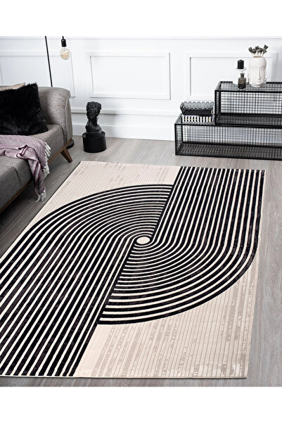 Vila Nova Home Modern Desenli  Yumuşak Tuşeli Siyah Ekru Salon Oturma Odası H...