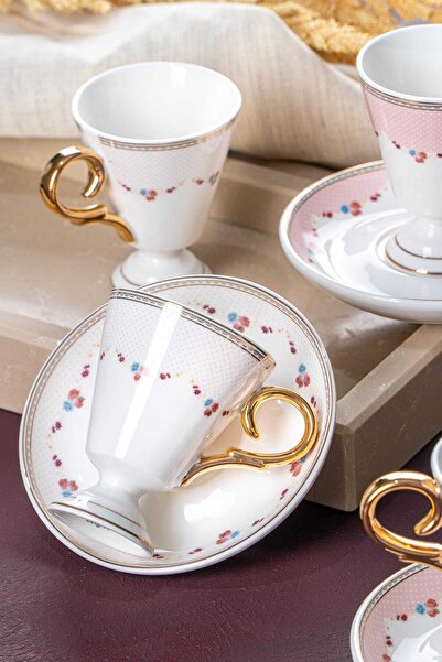 ACAR Gemma 6 Kişilik Porselen Kahve Fincan Takımı Beyaz