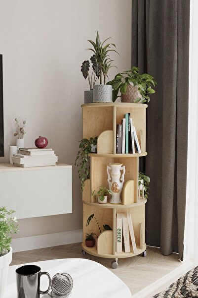 zeo wood design 360° Mdflam Dekoratif Döner Kitaplık - Safir Meşe - 103x45 Cm