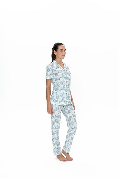 U.S. Polo Assn. Set de pijamale pentru femei, licențiat USPA, 50% bumbac, 50% modal - albastru, cu nasturi