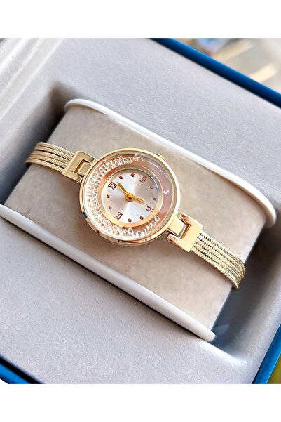 Enjoy W888J726X Gold Color Moving Stones Women Wristwatch