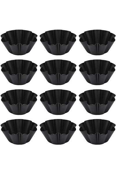 mastergold 12 Pack Carbon Steel Non-Stick Egg Tart Molds ( 13.2 * 6.2cm ) ,Mini Muffin Cake and Pudding Molds