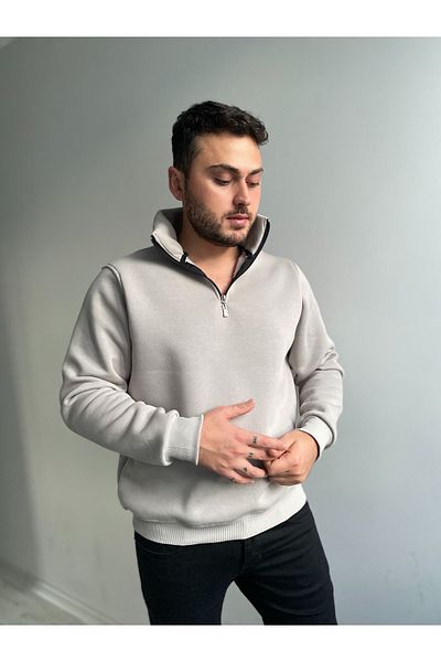 Thestiluxe 3 Thread Half Zippered Stand Collar Sweatshirt