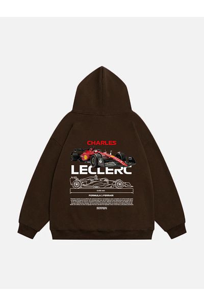Mad&Calf Unisex φούτερ Charles Leclerc με στάμπα με κουκούλα Fleece Oversize