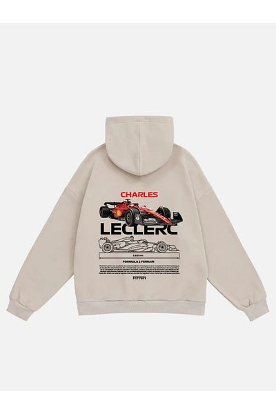 Mad&Calf Unisex φούτερ Charles Leclerc με στάμπα με κουκούλα Fleece Oversize