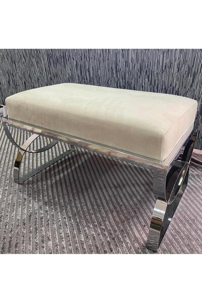 Home 80*47*48 ORTA YUMUŞAK OTURUM METAL NİKEL KAPLAMA PUF&BENCH. AÇIK KREM KU...