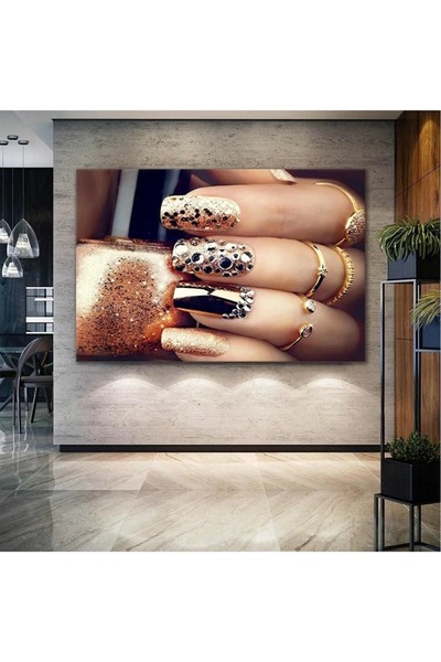 AR AJANS KANVAS TABLO Pırlanta Tırnak Gold Makyaj Kuaför Güzellik Salonu Deko...