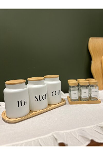 Sade Hediye 3-Piece Spice Holder with Stands/6-Piece Spice Holder with Stands and Bamboo Lid