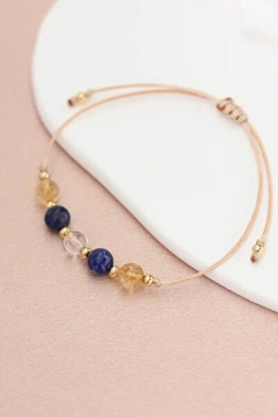 NBS Beautiful Naturel Stones Sodalit , Sitrin , Kristal Nazar Kuvars Doğal Taş El işçiliği Tasarım Bileklik