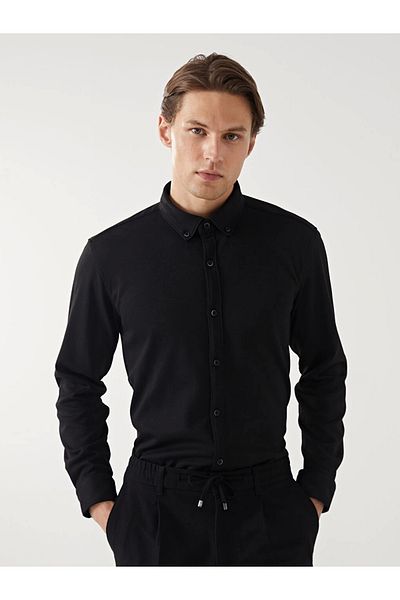 LC Waikiki Ανδρικό μακρυμάνικο πουκάμισο LCW Vision Μαύρο Slim Fit