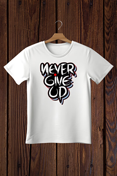 FECCY Tricou supradimensionat din bumbac cu imprimeu Never Give Up
