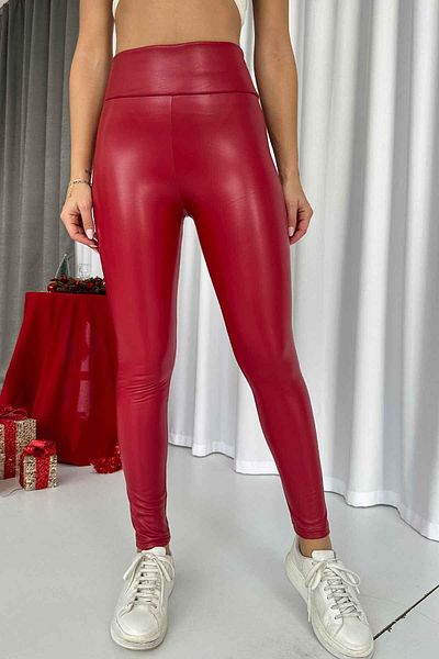 Mine Tan Butik High Waist Lifting Women's Leather Leggings - Red