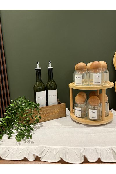 Sade Hediye 10-Piece Spice Rack with Swivel Stands - Set of 2 Oil Pots and Can and Flowers
