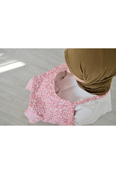 runbaby ( 75x75 cm ) Ayarlanabilir Askılı Doğal Tek Kat Müslin Emzirme Örtüsü - Pembe Çiçek