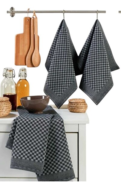 zeyrek tekstil TEKLİ Siyah Mutfak Peçetesi Dama Desenli Pamuklu 40x60 ebat