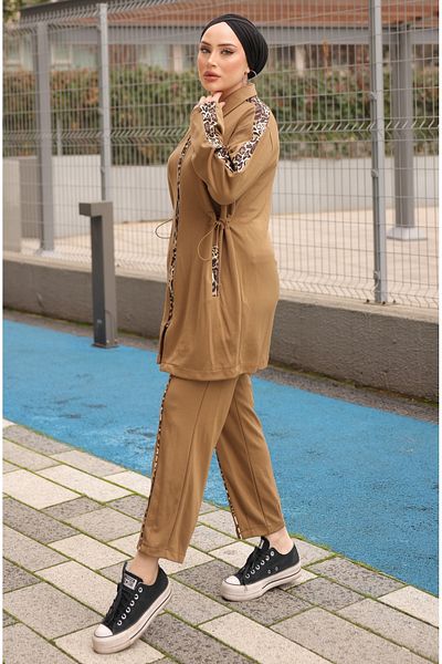 Wovi Moda Γυναικείο Σετ Φούτερ Hijab Διπλό με φερμουάρ - Παντελόνι Τουνίκ