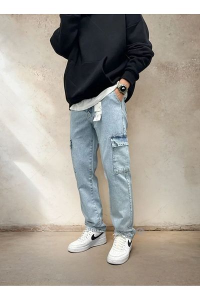 OHEPMODA Мъжки широки дънки с карго джобове