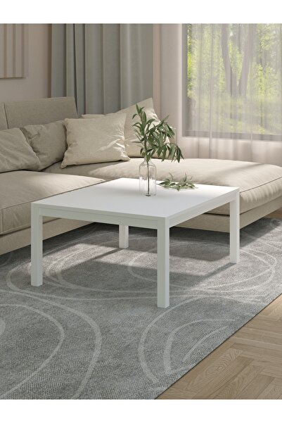 NEATS Beyaz Orta Sehpa, 72x88, Beyaz Metal Ayaklı Dikdörgen Orta Sehpa, İskan...