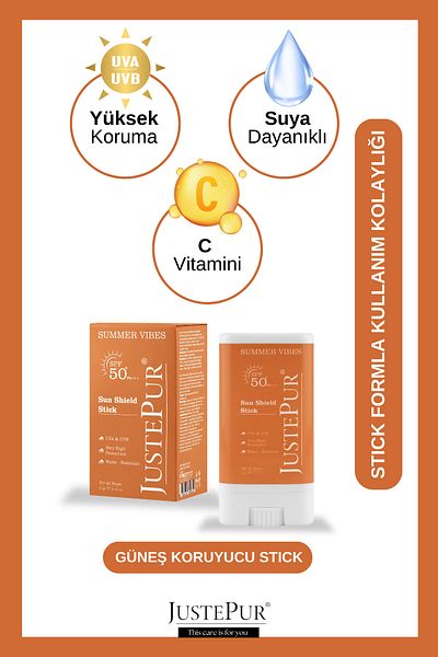JUSTEPUR Face Sun Cream - Water Resistant, Spf 50+ Pa++, Uva Uvb High Protection, 15 Gr Twist Sun Shield Stick