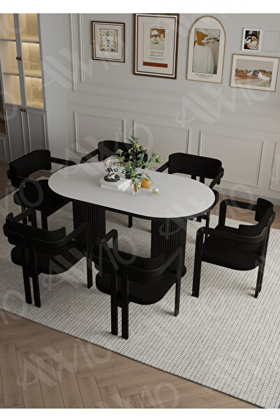 AVVİO Bohem Ayak 6'lı Tokyo Metal Demonte Sandalye 80x160 Masa Sandalye Takımı