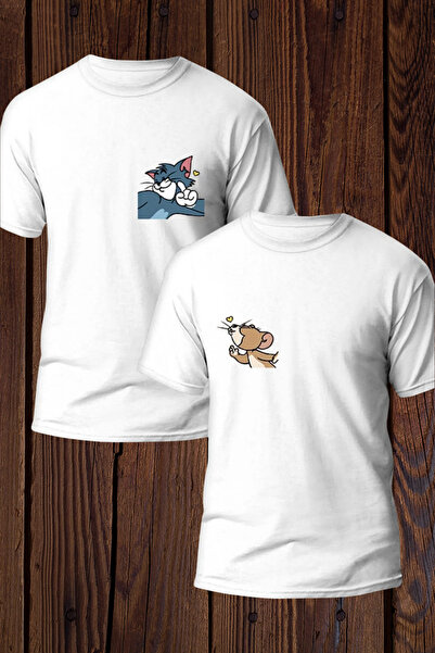 Wish BF Sevgililer Günü Özel Tom Ve Jerry Baskılı Ikili Tişört Kombini 2li
