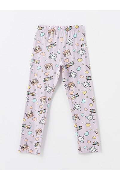 LC Waikiki Ecru Crew Neck Printed Short Sleeve Girls Pajama Set