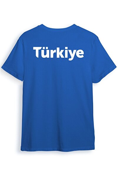 WİDİ Türkiye Front Back Printed Regular Fit 100% Cotton Blue T-Shirt