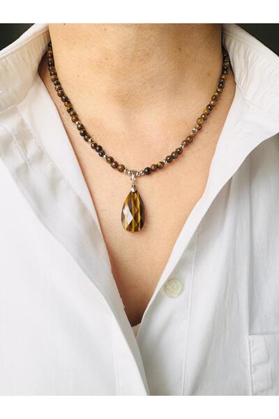 DEVİ fashion Kaplan gözü Doğal Taş Kolye 45 cm