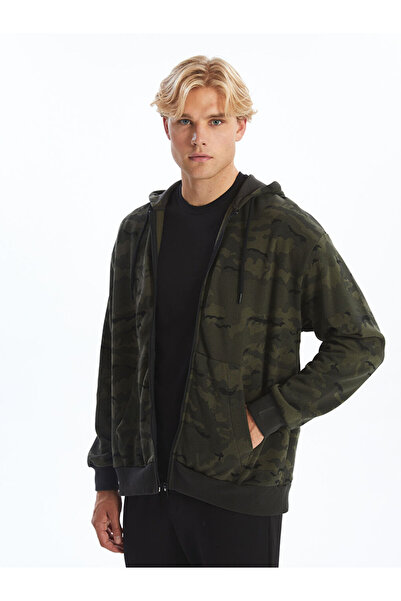 LC Waikiki Xside khaki Hooded long sleeve men's zip sweatshirt