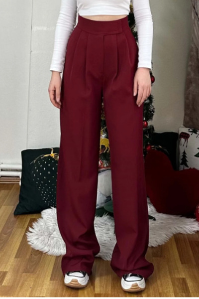 NEAR 2 Pensli Beli Cırt Cırtlı Palazzo Pantolon - Geniş Kesim/Yüksek Bel