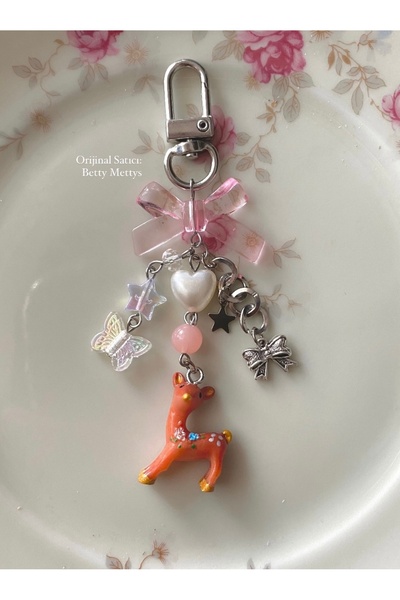 bettymettys Χαριτωμένο ροζ φιόγκο με σχέδιο ελαφιού, μπρελόκ Fairycore Coquet...