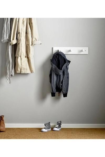 IKEA 3 Kancalı Ahşap Duvar Askısı 45x10x9 Cm İkea Antre Askılığı Beyaz Renk A...