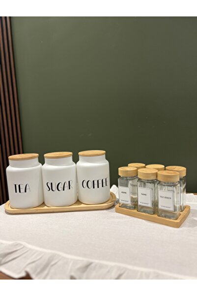 Sade Hediye 3-Piece Spice Holder with Stands/6-Piece Spice Holder with Stands and Bamboo Lid
