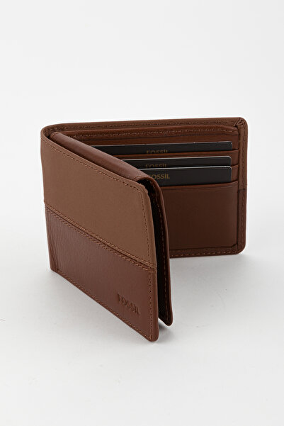 Fossil Boxed Genuine Leather Horizontal Stitched Tan Hand Portfolio Card Holder Wallet