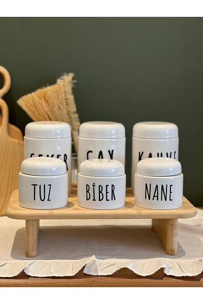 Sade Hediye 6-Piece Porcelain Jar and Spice Jar Set